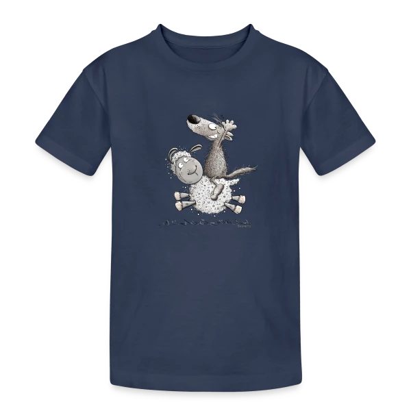 Loup Cavalier & Mouton Rigolo sur T-shirt coton épais ado