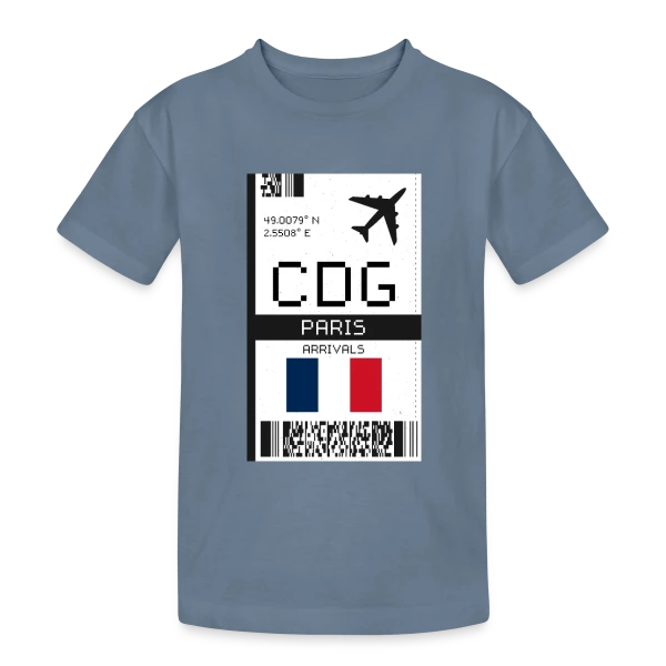 Billet d'Avion Paris CDG sur T-shirt coton épais ado