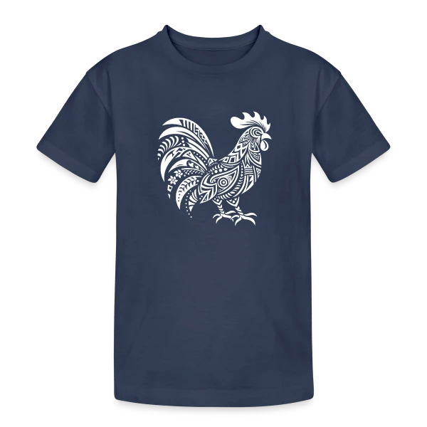 Coq Tribal : Symbole de Force et Fierté sur T-shirt coton épais ado
