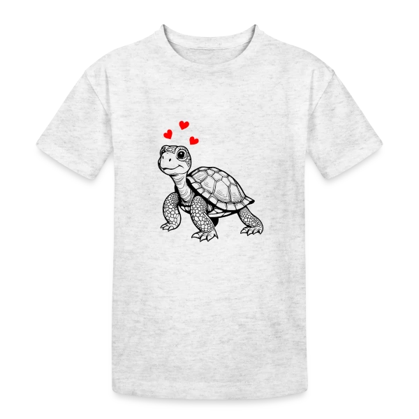 Tortue Mignonne et Cœurs Doux sur T-shirt coton épais ado