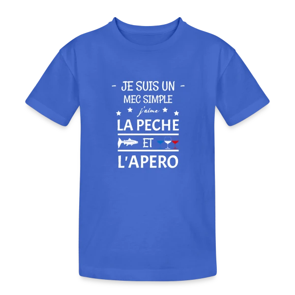 Je Suis Un Mec Simple : Pêche et Apéro sur T-shirt coton épais ado