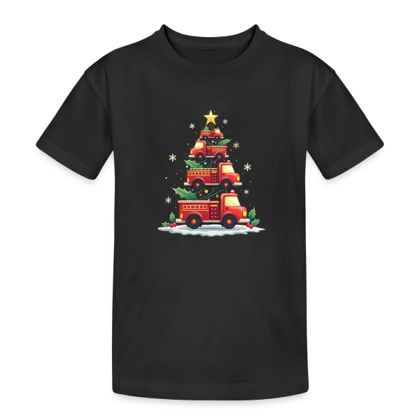 Camion de Pompiers Amusant - Noël sur T-shirt coton épais ado