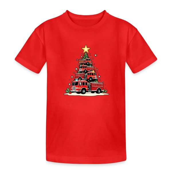 Camion de Pompiers Rigolo - Noël Enchanté sur T-shirt coton épais ado