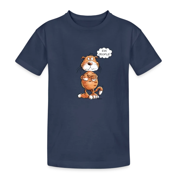 Chat grincheux rouge "Ew People" - Sarcasme félin sur T-shirt coton épais ado