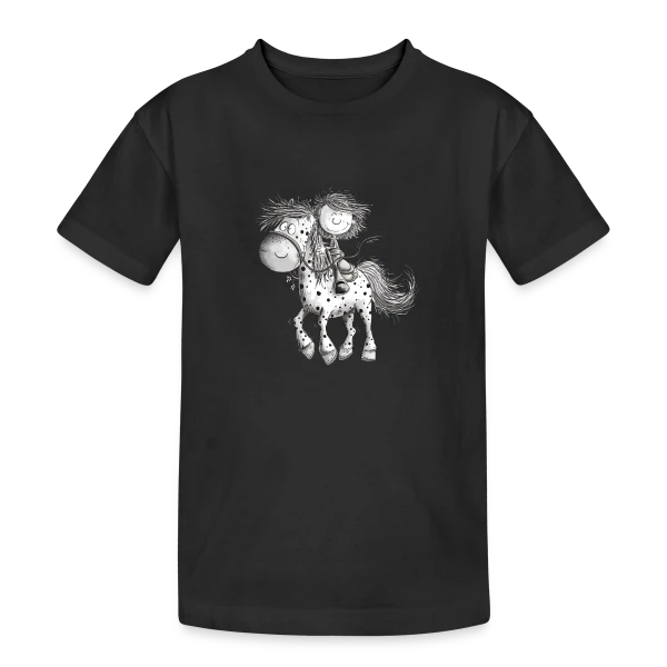 Cheval et cavalier rigolos - Dessin animé sur T-shirt coton épais ado