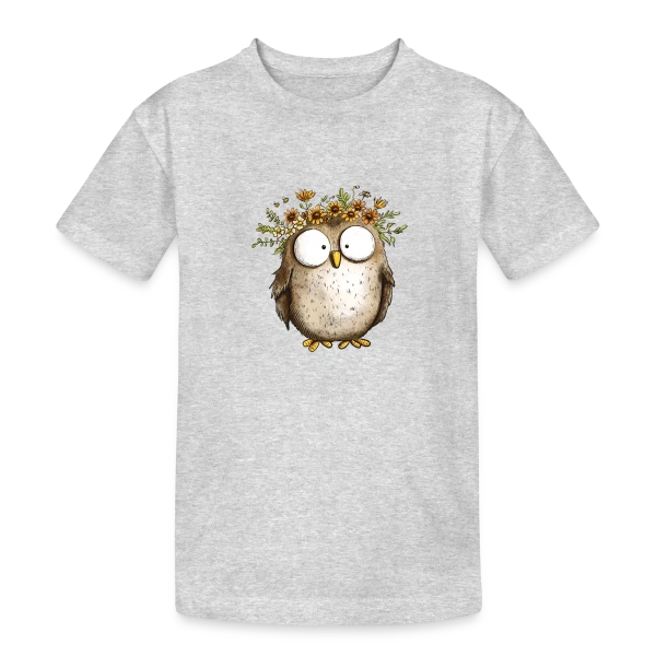 Hibou avec Couronne de Fleurs Sauvages - Style Cottagecore sur T-shirt coton épais ado