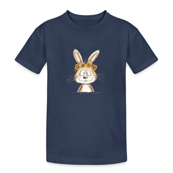 Lapin Rigolo Couronne Fleurs sur T-shirt coton épais ado