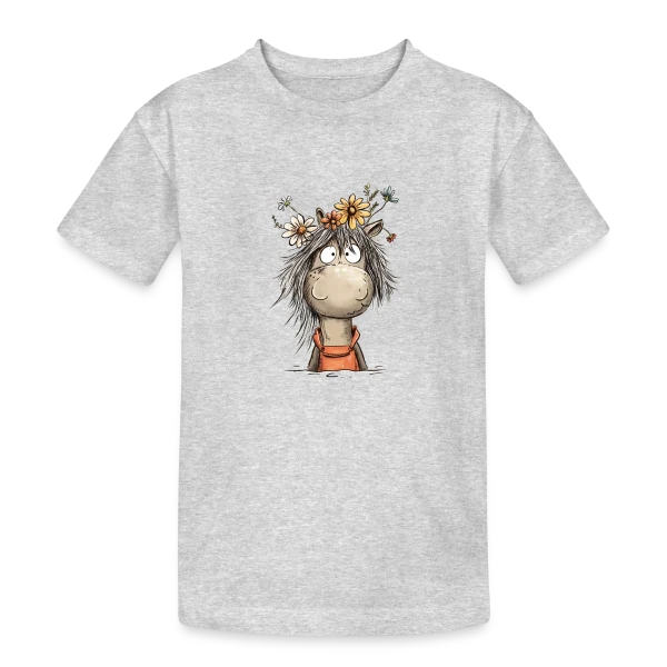 Cheval mignon en salopette et fleurs sauvages sur T-shirt coton épais ado