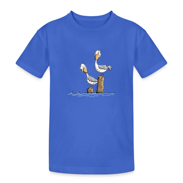 Mouettes drôles et mer du Nord sur T-shirt coton épais ado