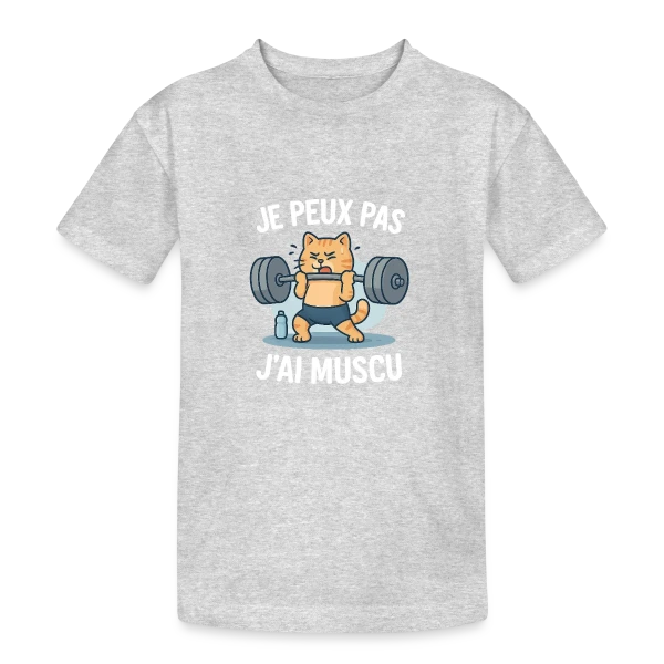 Je Peux Pas, J'ai Muscu ! Chat Bodybuilder Humour sur T-shirt coton épais ado
