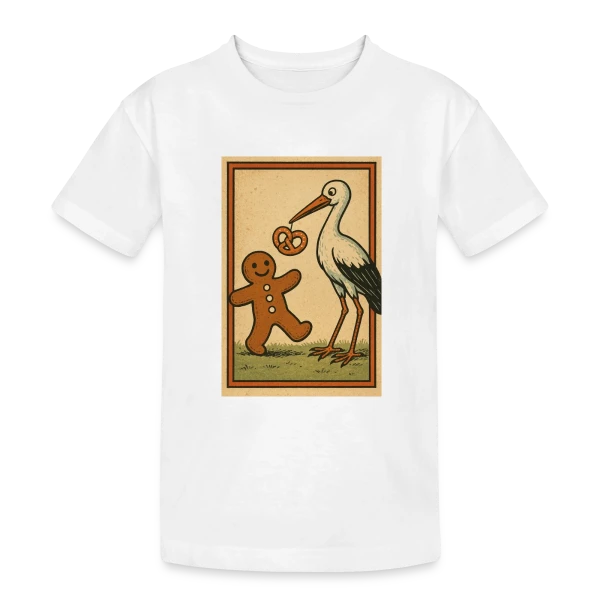 Cigogne et Mannele Alsacien sur T-shirt coton épais ado