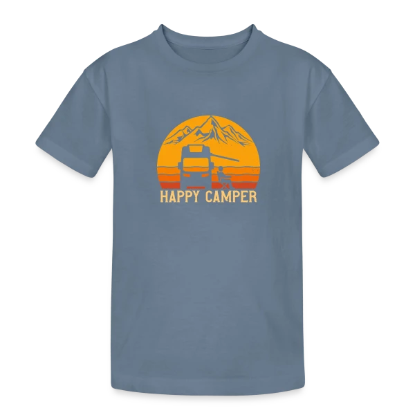 Campeur Heureux Rétro Design sur T-shirt coton épais ado