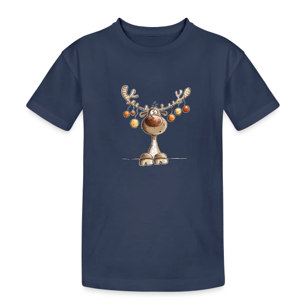 Rennes Festifs et Boules de Noël sur T-shirt coton épais ado