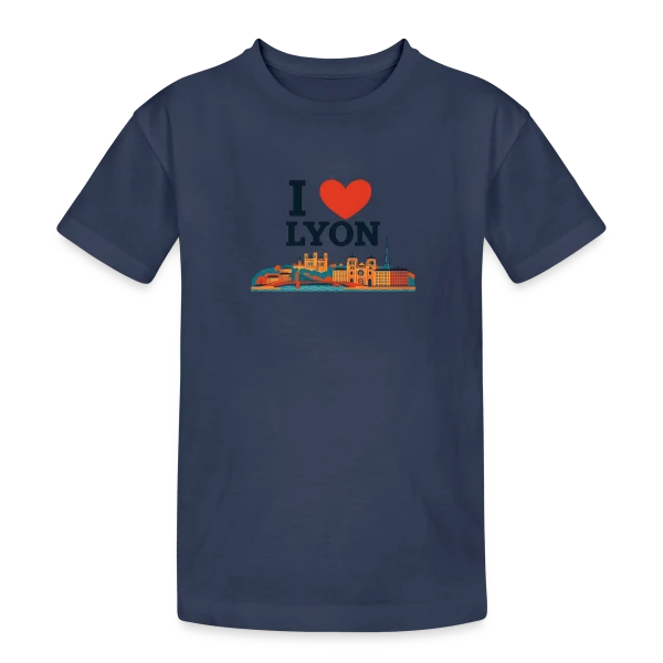 J'aime Lyon Skyline Coloré sur T-shirt coton épais ado