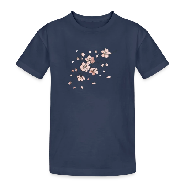 Line Art Fleurs de Cerisier sur T-shirt coton épais ado