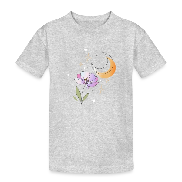 Art Ligne Fleur et Lune - Mystère Nocturne sur T-shirt coton épais ado