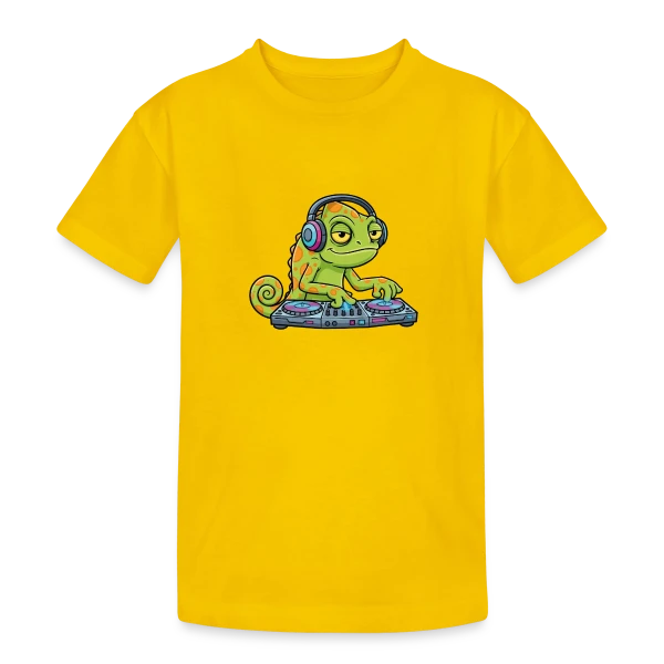 Caméléon DJ Mascotte Cartoon sur T-shirt coton épais ado