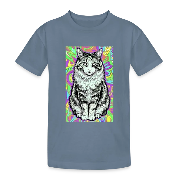 Chat Stylisé Psychédélique sur T-shirt coton épais ado