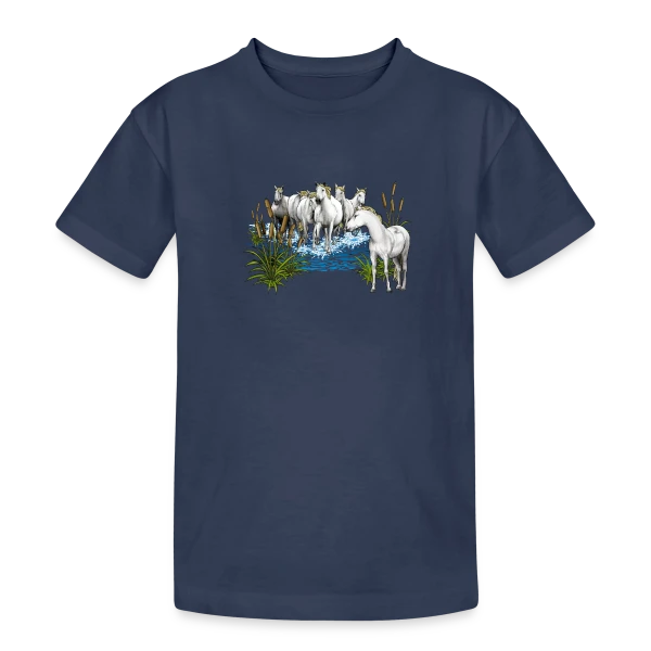 Chevaux Camarguais : L'Esprit Sauvage de la Camargue sur T-shirt coton épais ado