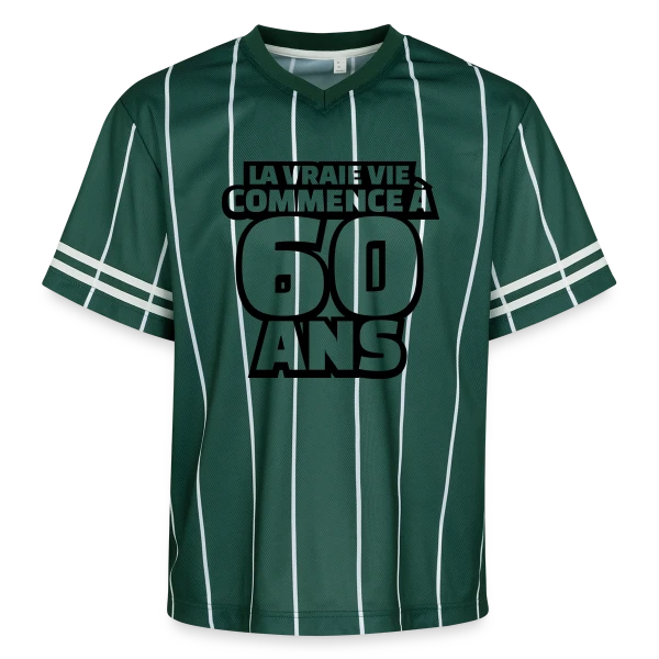 "La Vraie Vie à 60 Ans" : Humour pour les Soixante Ans sur T-shirt de foot unisexe en mesh