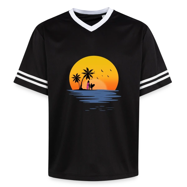 Coucher de Soleil Plage Surfeurs sur T-shirt de foot unisexe en mesh