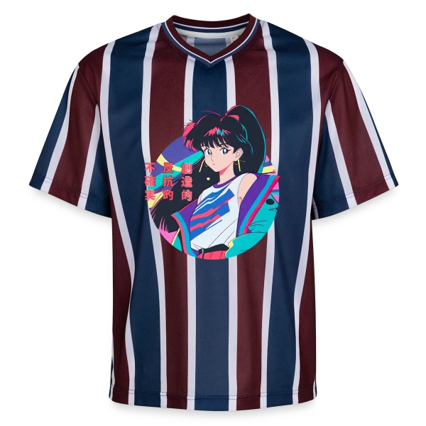 Fille Anime Rétro 80s/90s Windbreaker sur T-shirt de foot unisexe en mesh