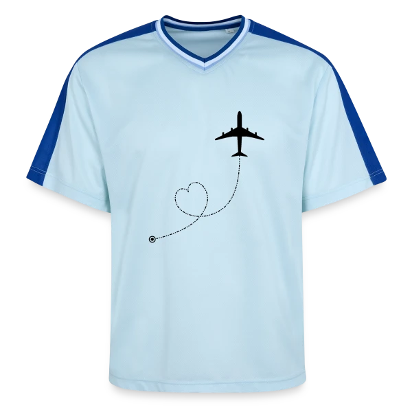 Avion Route Cœur sur T-shirt de foot unisexe en mesh