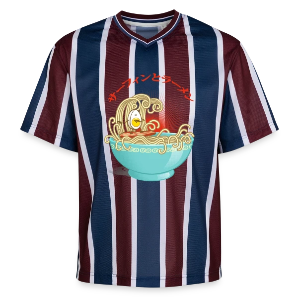 Surf & Ramens : L'Œuf glisse dans le bol sur T-shirt de foot unisexe en mesh