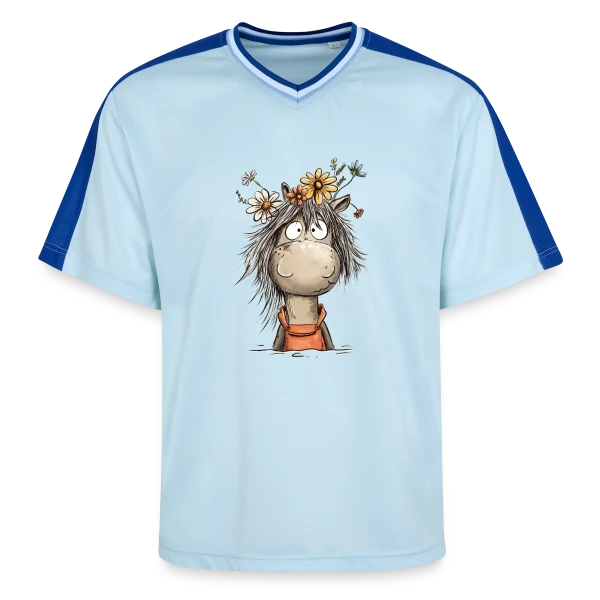 Cheval mignon en salopette et fleurs sauvages sur T-shirt de foot unisexe en mesh