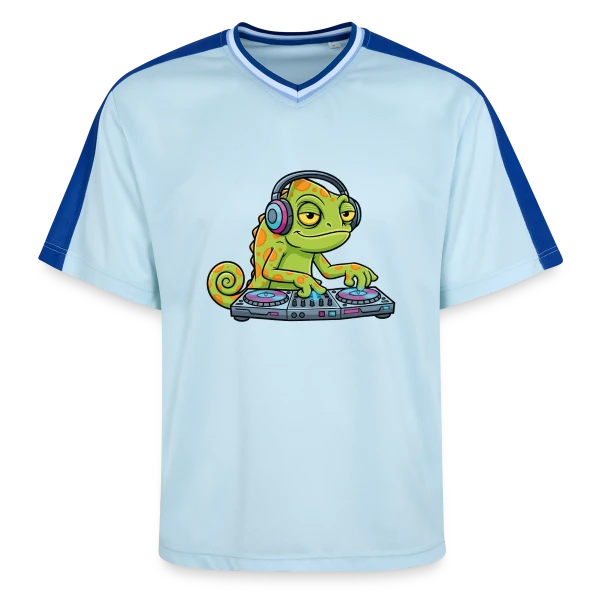 Caméléon DJ Mascotte Cartoon sur T-shirt de foot unisexe en mesh