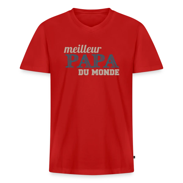 Le Meilleur Papa du Monde - Cadeau Fête des Pères Original sur T-shirt encolure en V Premium bio Homme