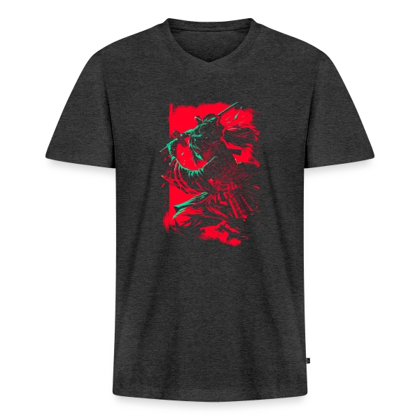 Fille Samurai Anime au Katana sur T-shirt encolure en V Premium bio Homme