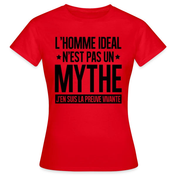 Maquette de T-shirt Femme « Homme Idéal : Le Mythe Rendu Réel » à personnaliser