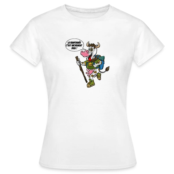Maquette de T-shirt Femme « Vache Randonneuse » à personnaliser