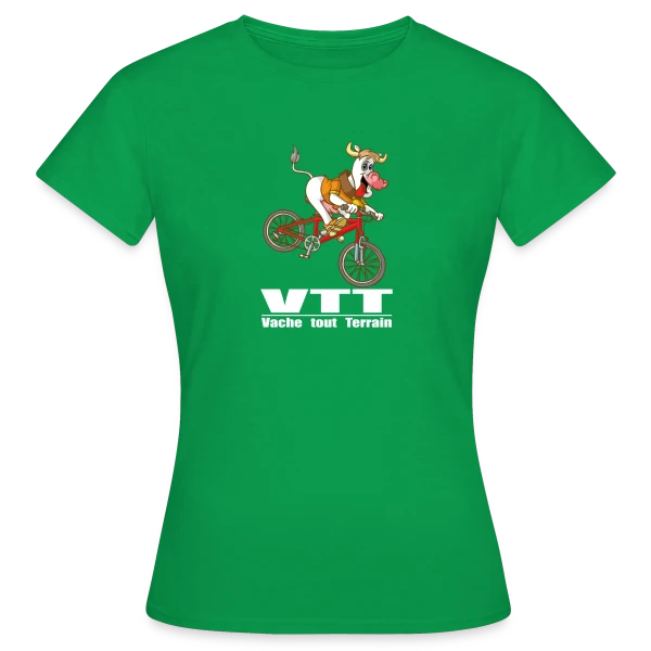 Maquette de T-shirt Femme « Vache VTT : L'Aventure à la Campagne » à personnaliser
