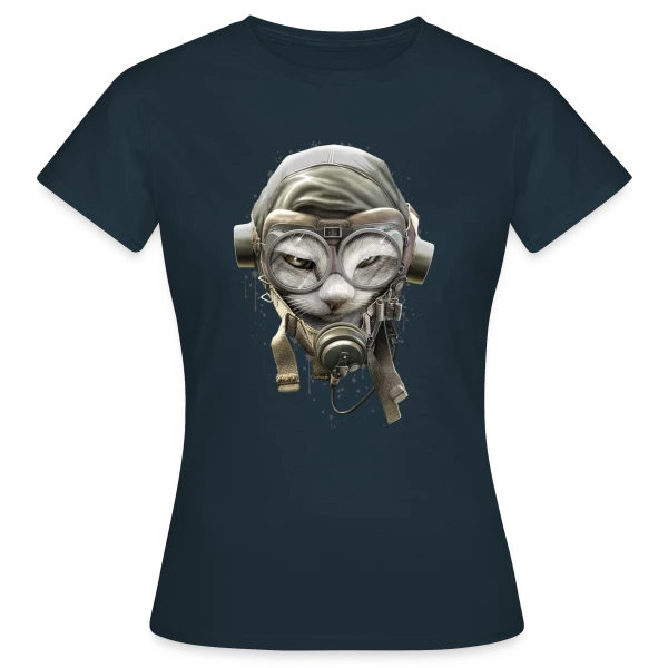 Maquette de T-shirt Femme « Chat Pilote Champion » à personnaliser