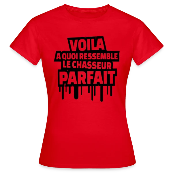 Maquette de T-shirt Femme « Le Chasseur Parfait : Humour Nature » à personnaliser