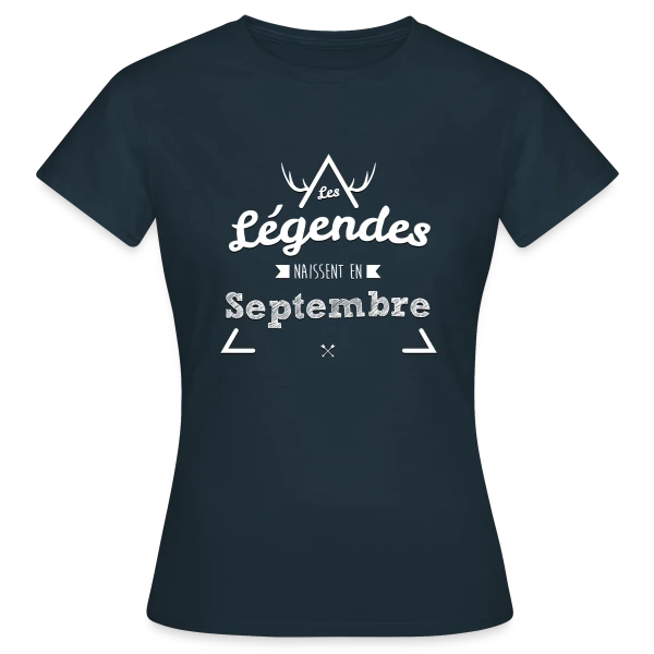 Maquette de T-shirt Femme « Anniversaire : Légende Née en Septembre » à personnaliser