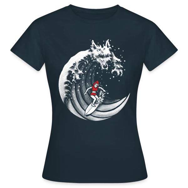 Maquette de T-shirt Femme « Le Chaperon Rouge Surfeur » à personnaliser