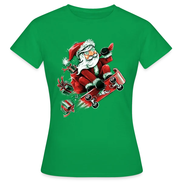 Maquette de T-shirt Femme « Père Noël Skateur Fou » à personnaliser