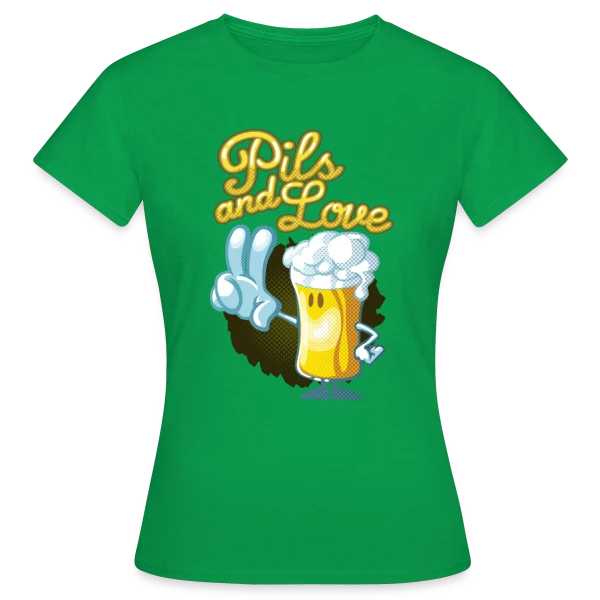 Maquette de T-shirt Femme « Pils & Love : La Bière et l'Amour en Version Cartoon » à personnaliser