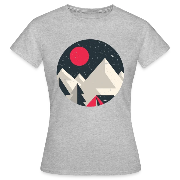 Maquette de T-shirt Femme « Montagnes Minimalistes Aventure » à personnaliser