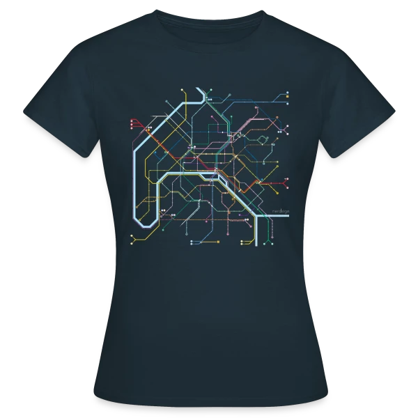 Maquette de T-shirt Femme « Plan Métro Paris Coloré » à personnaliser
