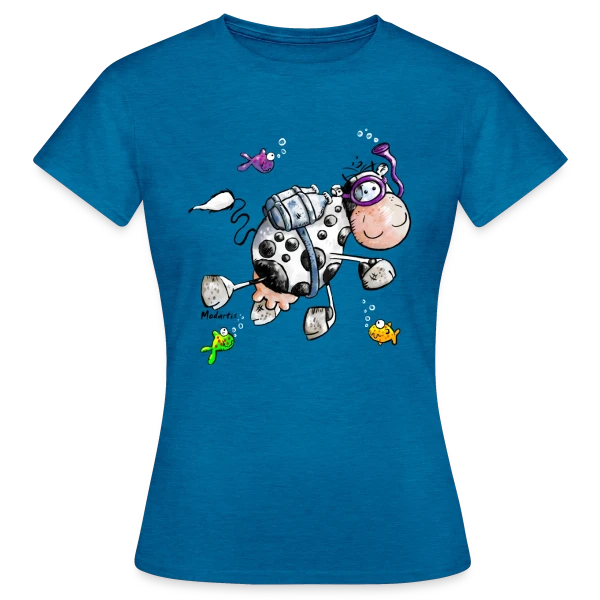 Maquette de T-shirt Femme « La Vache Marine Plongeuse Cartoon » à personnaliser