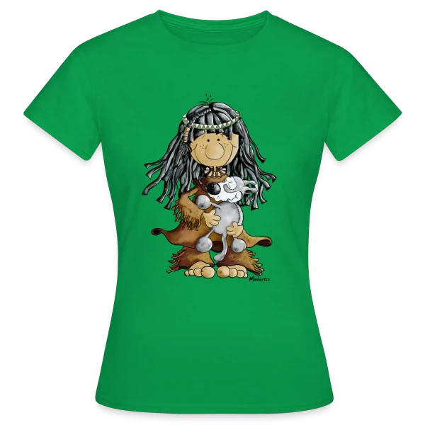 Maquette de T-shirt Femme « Petite Indienne et son Loup Ami » à personnaliser