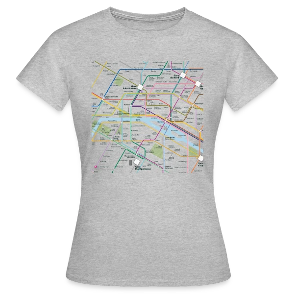 Maquette de T-shirt Femme « Plan Métro Parisien » à personnaliser