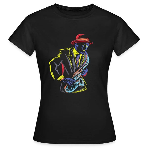 Maquette de T-shirt Femme « Saxophoniste Jazz Fanfare » à personnaliser