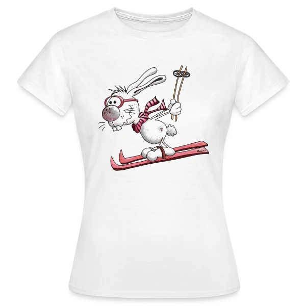 Maquette de T-shirt Femme « Lapin Skieur sur la Piste » à personnaliser