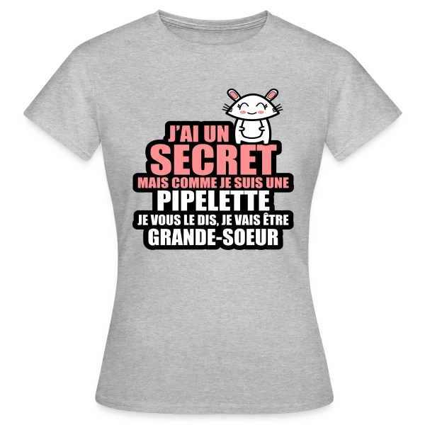 Maquette de T-shirt Femme « Annonce Grossesse : J'ai Un Secret, Je Vais Être Grande-Sœur » à personnaliser