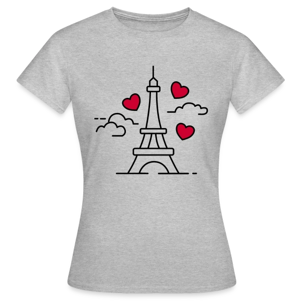 Maquette de T-shirt Femme « Tour Eiffel Cœurs Volants » à personnaliser